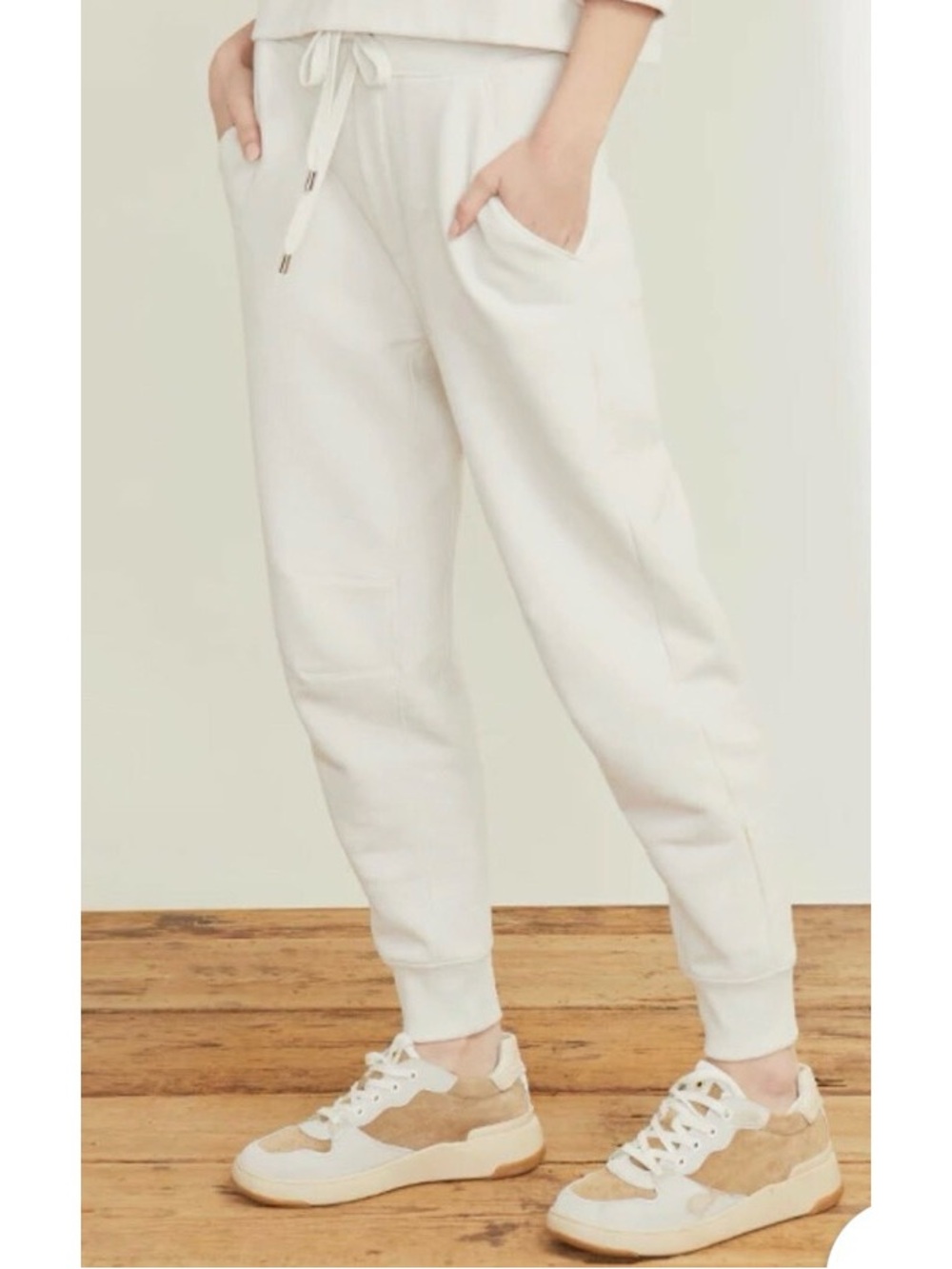 Womens Cream Drawstring Jogger Pants